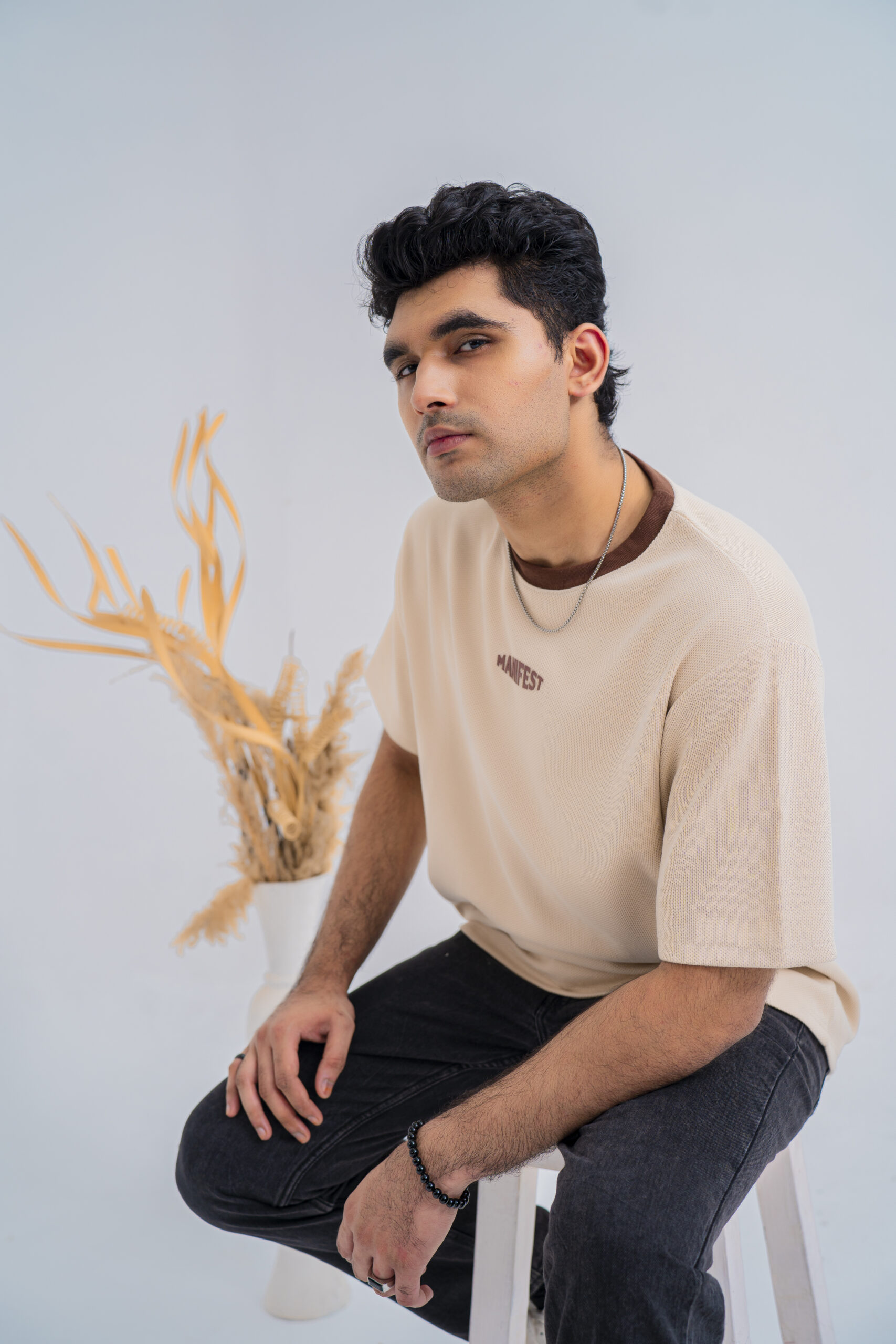 Drop Shoulder Tee Shirt - Beige