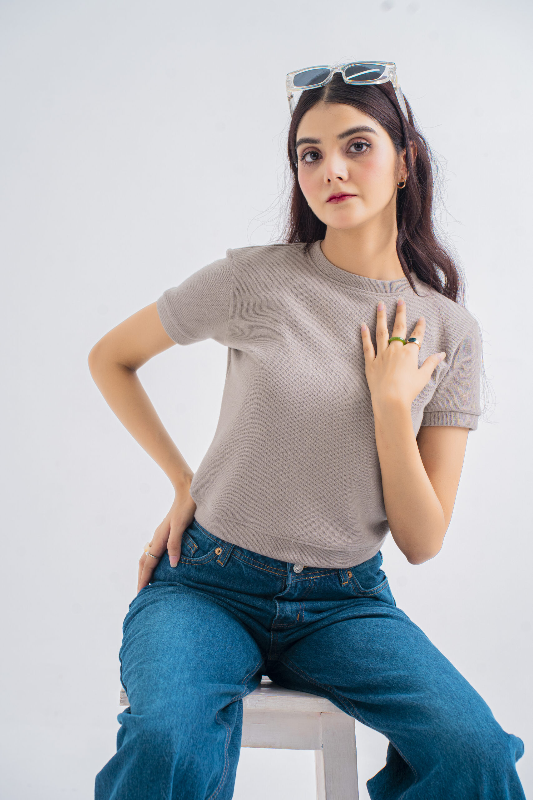 Mock Neck Crop Tee - Grey